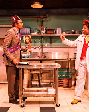 Malcolm X & Redd Foxx Washing Dishes at Jimmy's Chicken Shack in Harlem theatre performance